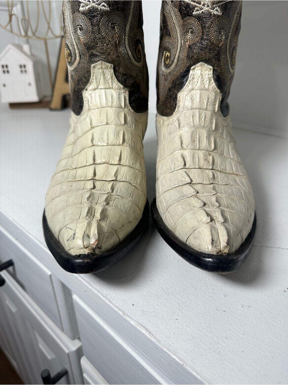 El General Exotic Cowboy Boots Men’s 8 D Women’s 9.5 White Croc Leather Western - Picture 4 of 9